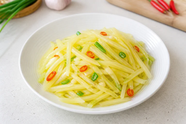 Vinegar potato shreds with green onion and mild chili slices